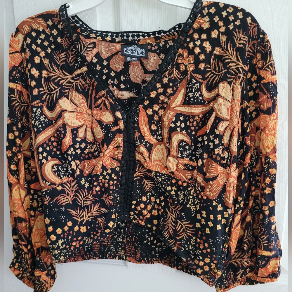 Angie Orange and Black Crop Blouse